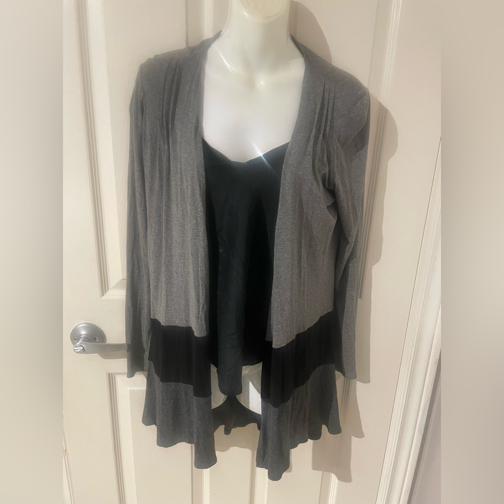 Gray and Black Long Sleeve cascading cardigan